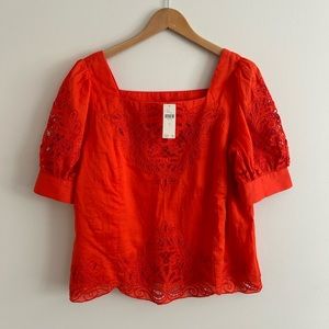 NWT! Anthropologie square neck puff sleeve embroidered top Size: Small